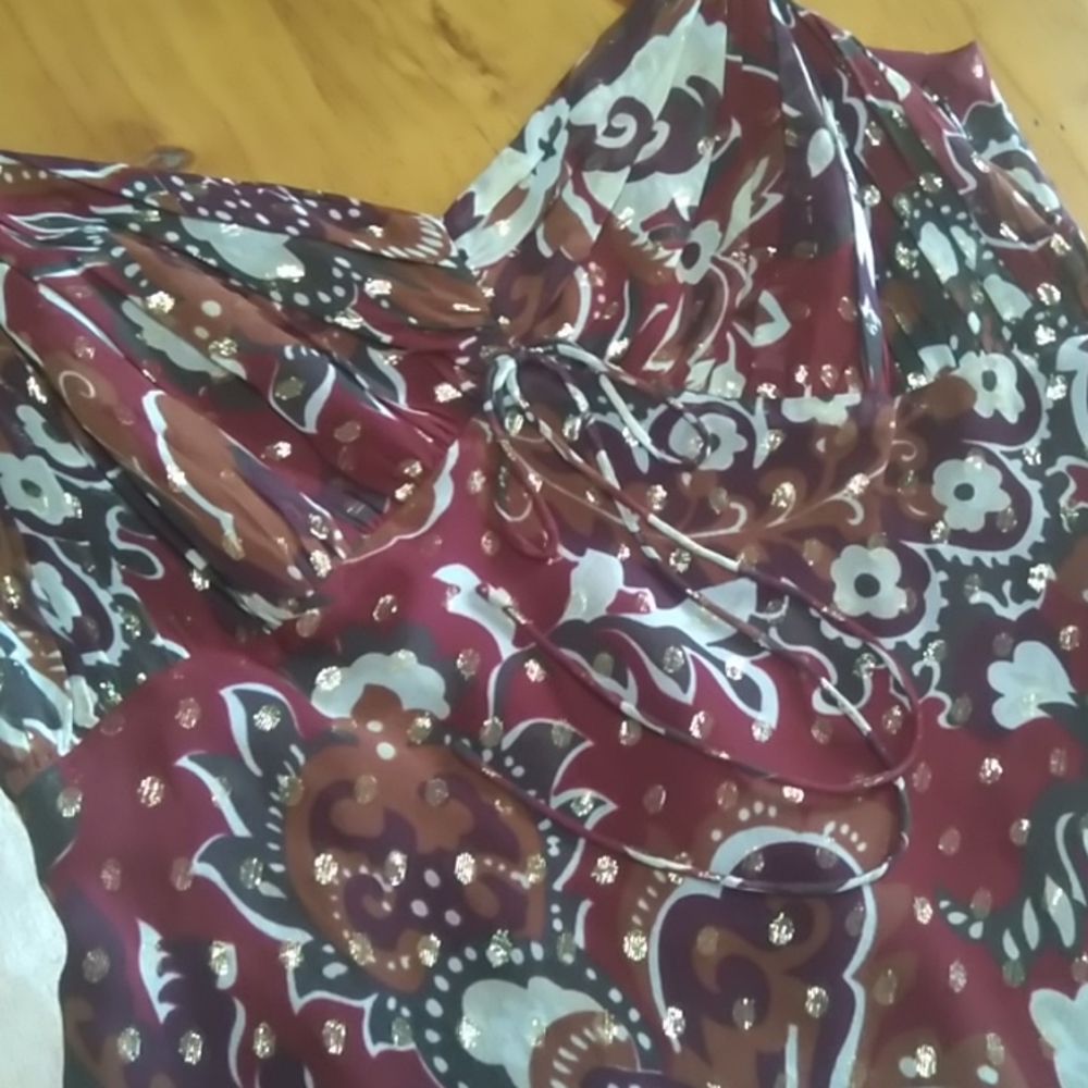 Ann Taylor gold & silk flowery high waisted midi dress AU 6 - Picture 5 of 7